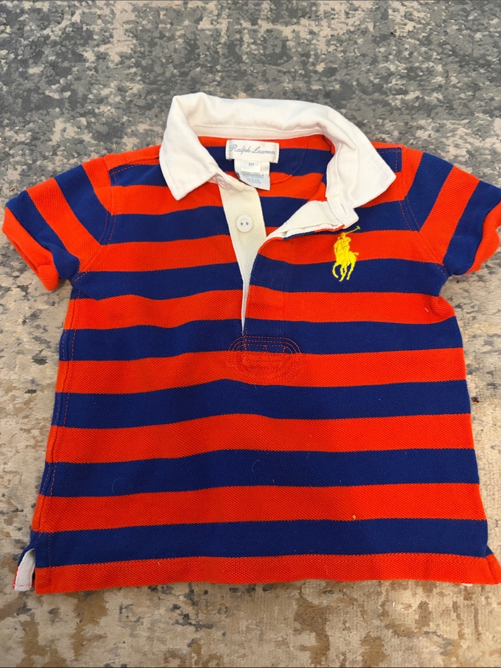 Ralph Lauren Boys Red & Blue Striped Polo with White Collar